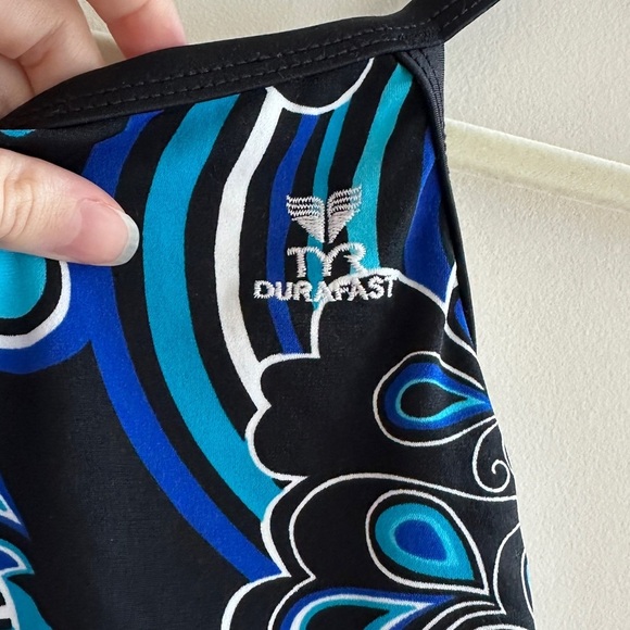 TYR Durafast Floral Blue and Black One Piece Swimsuit, Size 34 S - Picture 7 of 16